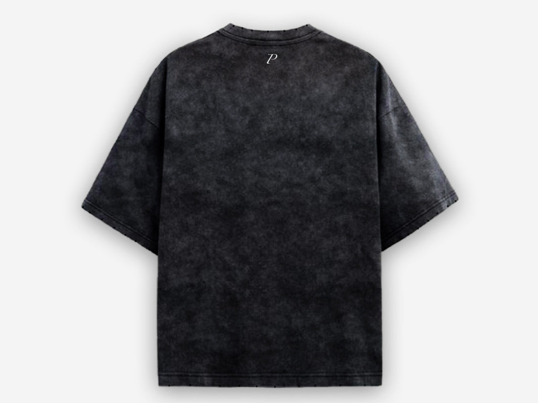 Distressed Stone Washed T-Shirt Black | Pantalón