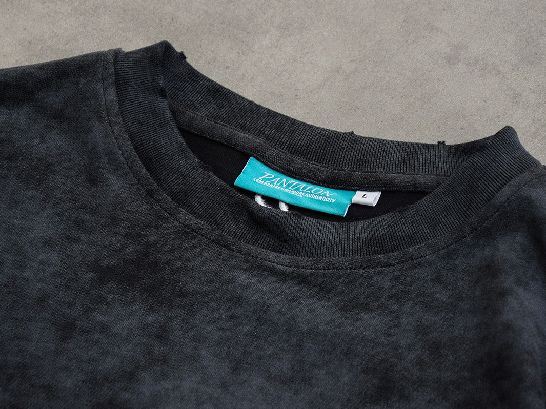 Distressed Stone Washed T-Shirt Black | Pantalón