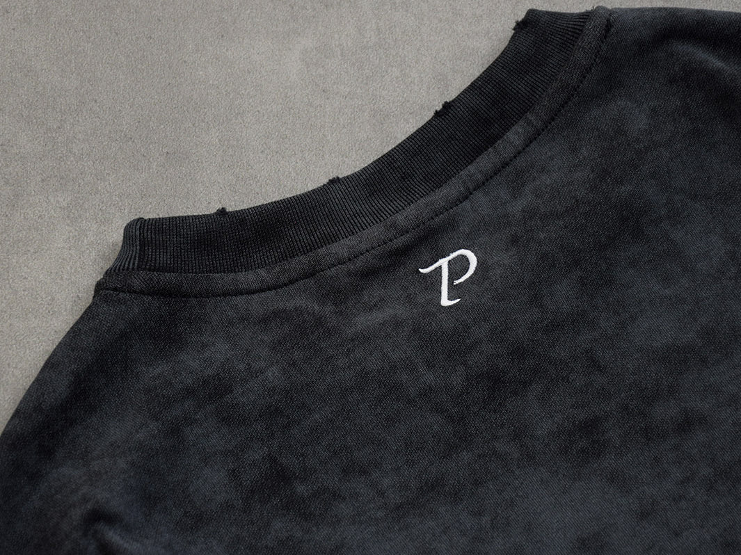 Distressed Stone Washed T-Shirt Black | Pantalón